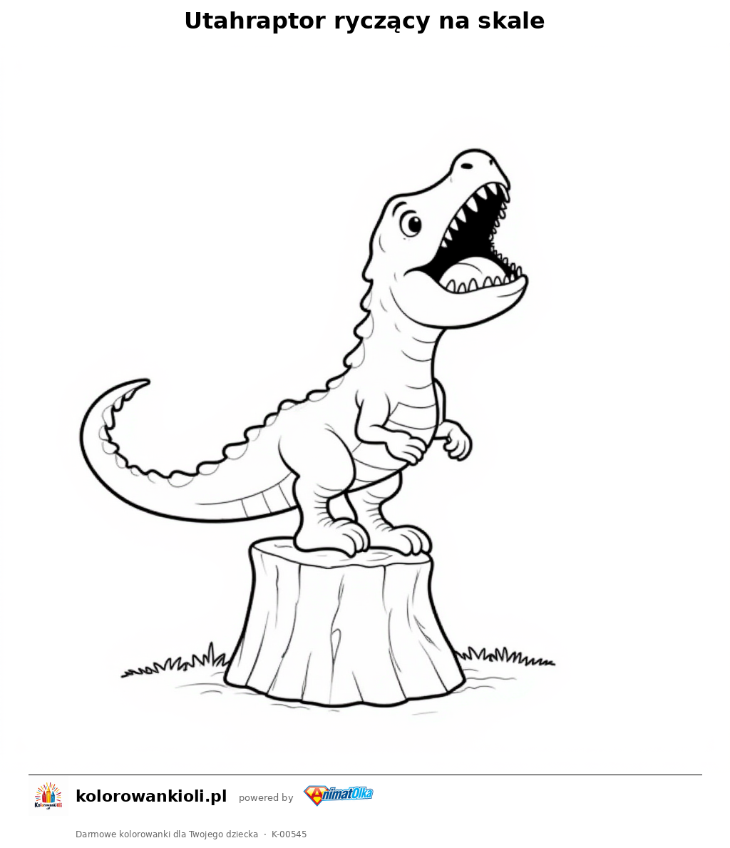 Kolorowanka — Utahraptor ryczący na skale