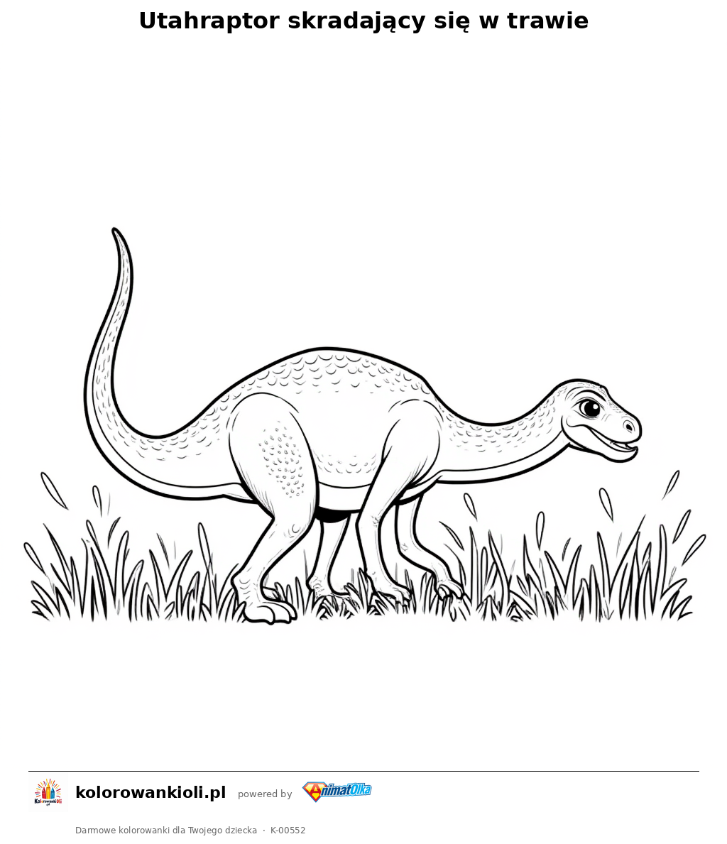 Kolorowanka — Utahraptor skradający się w trawie