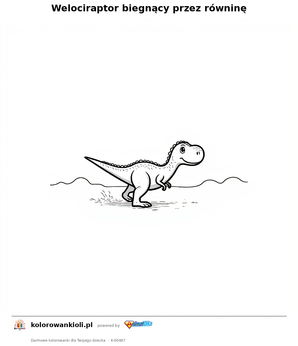 Kolorowanka — Welociraptor biegnący przez równinę