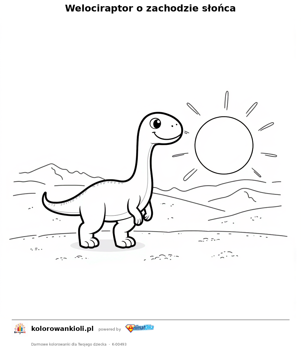 Kolorowanka — Welociraptor o zachodzie słońca