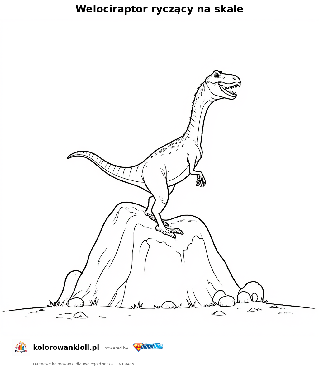 Kolorowanka — Welociraptor ryczący na skale