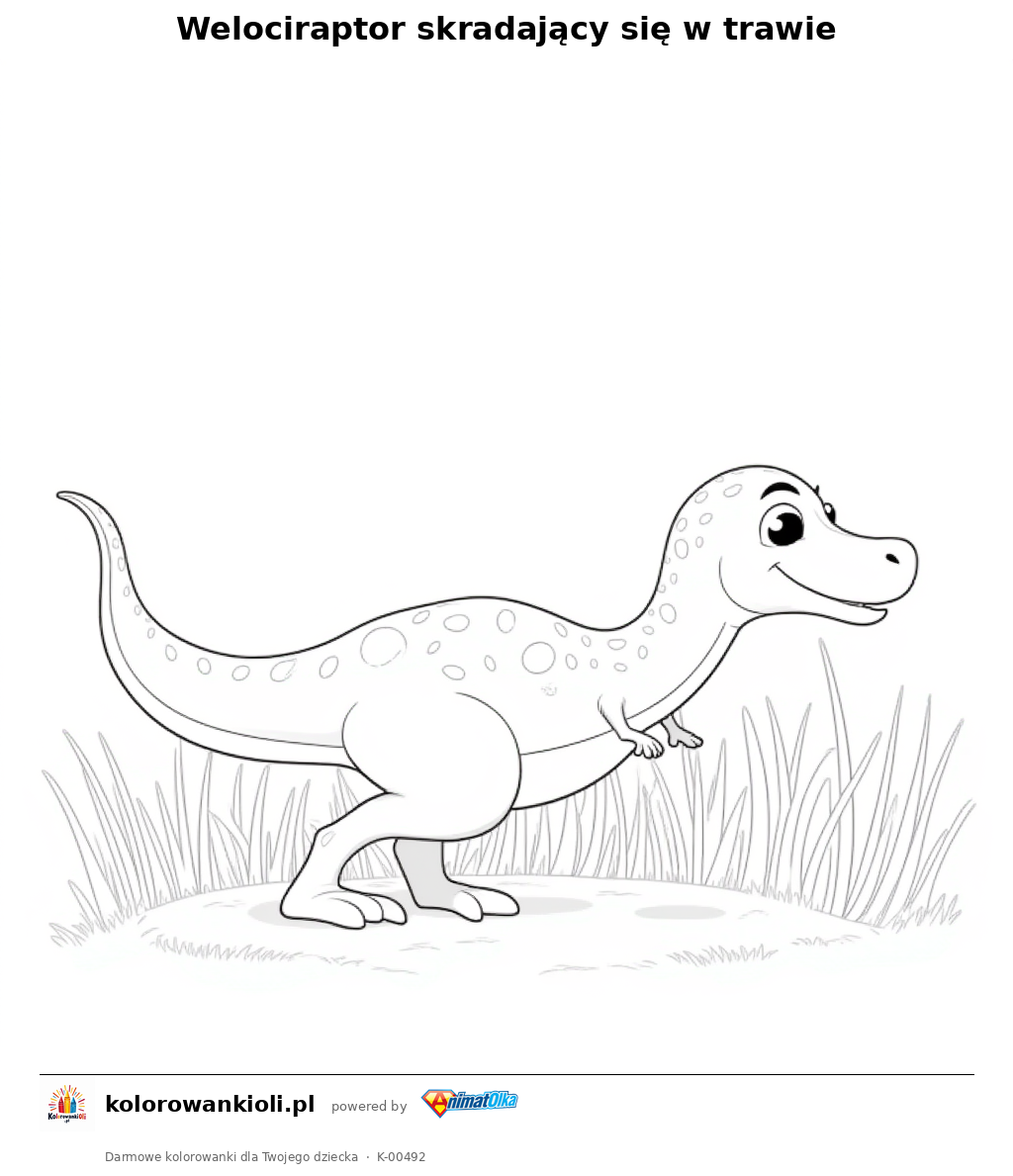 Kolorowanka — Welociraptor skradający się w trawie