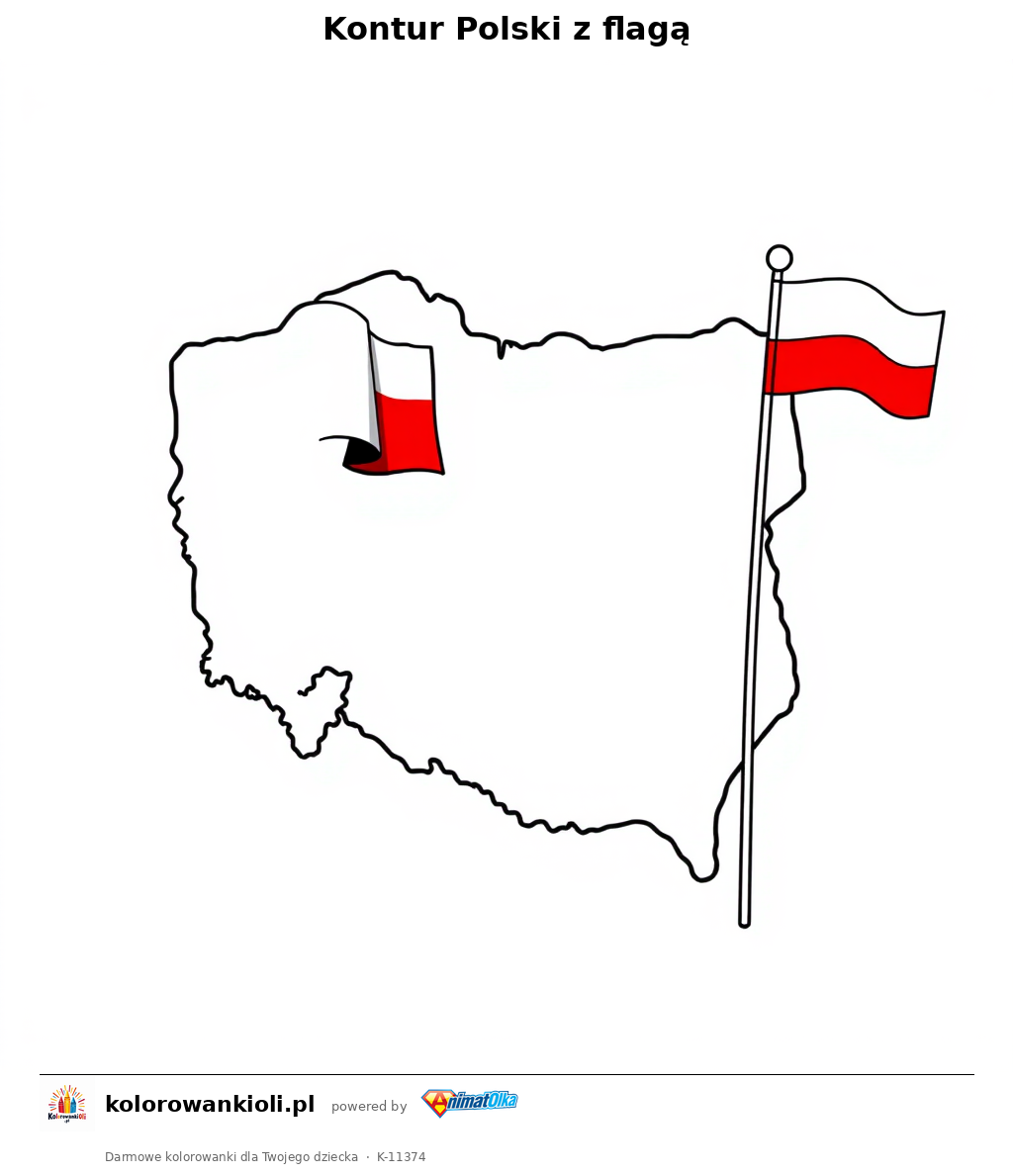 Kontur Polski z flaga — kolorowanka do wydruku dla dzieci