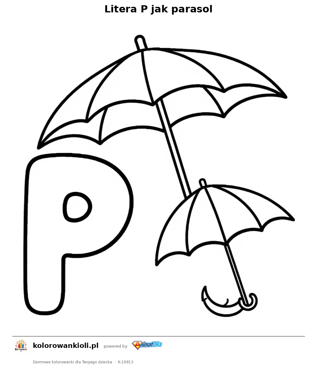 Litera P jak parasol — kolorowanka do wydruku dla dzieci