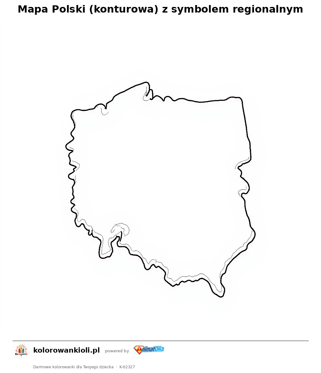 Kolorowanka — Mapa Polski (konturowa) z symbolem regionalnym
