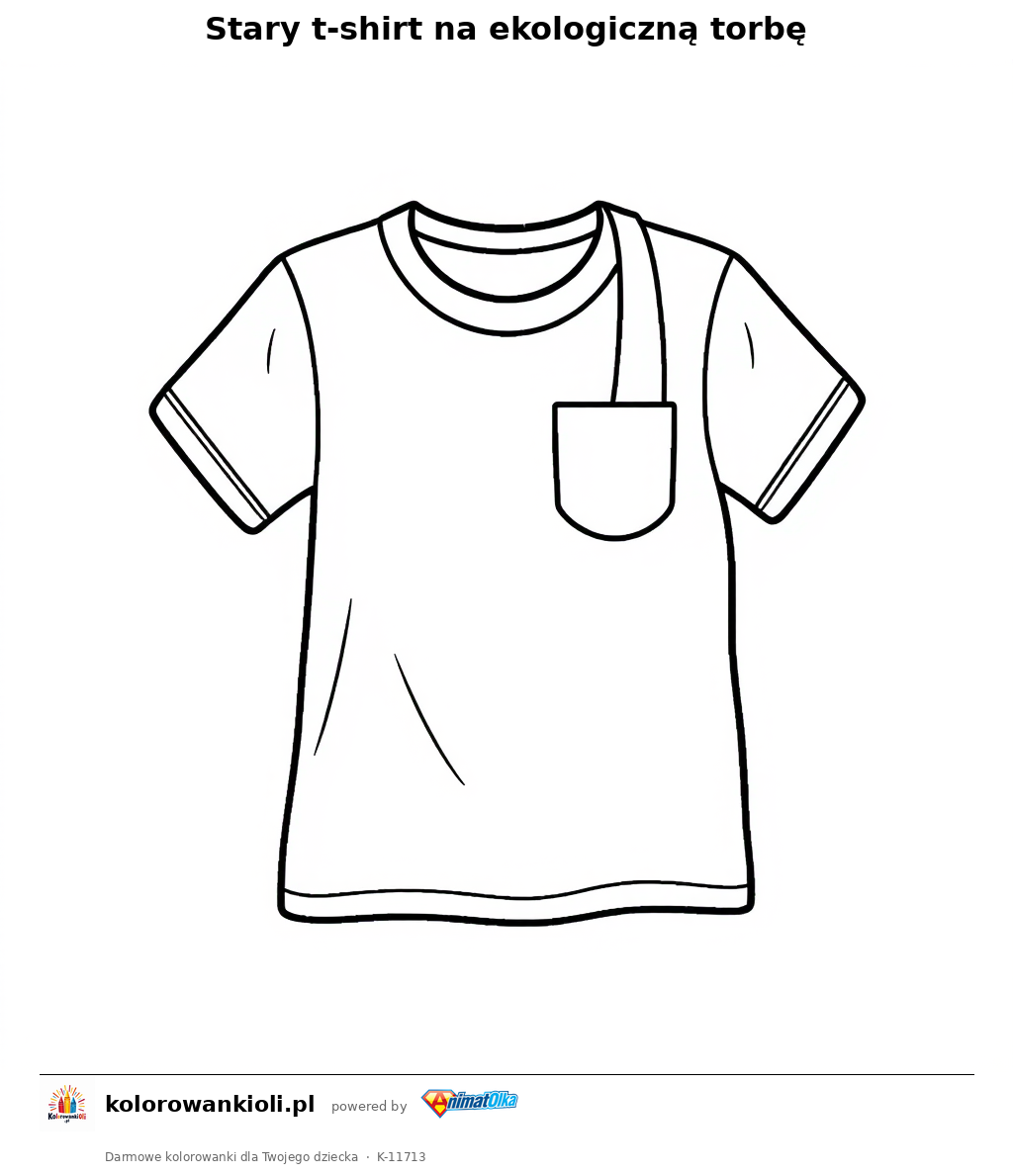 Stary t-shirt na ekologiczną torbę — kolorowanka do wydruku dla dzieci