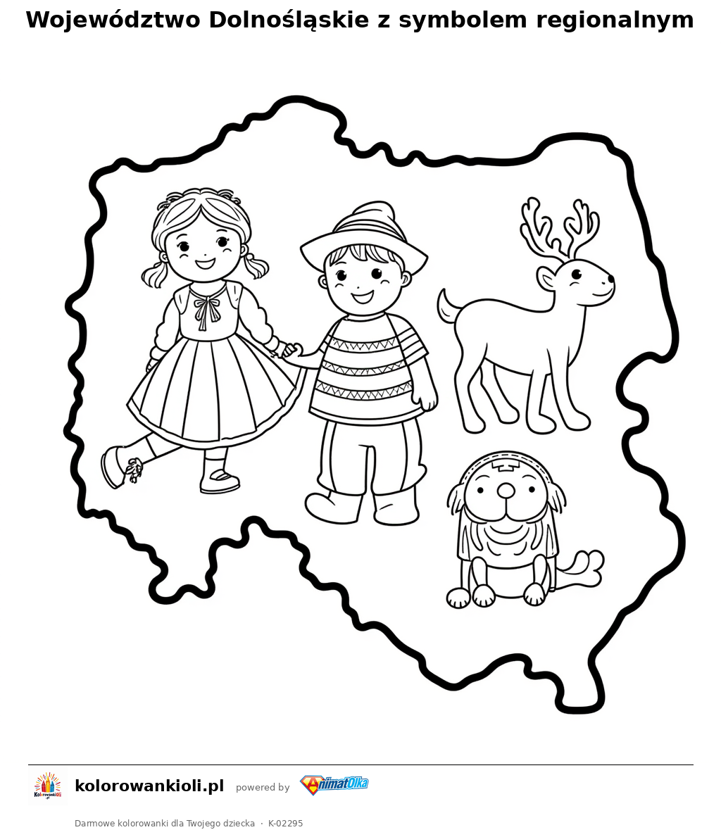 Kolorowanka — Województwo Dolnośląskie z symbolem regionalnym
