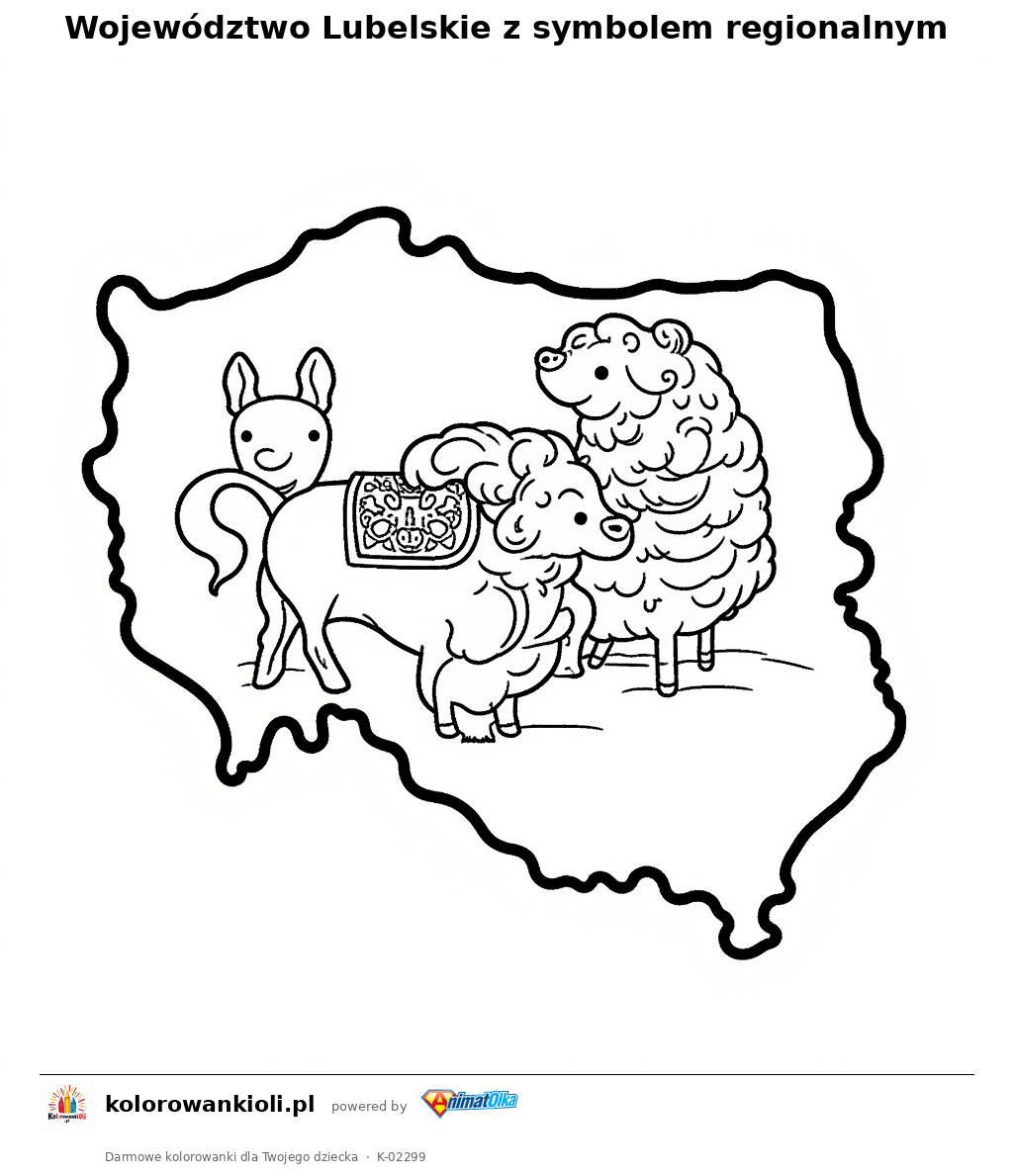Kolorowanka — Województwo Lubelskie z symbolem regionalnym