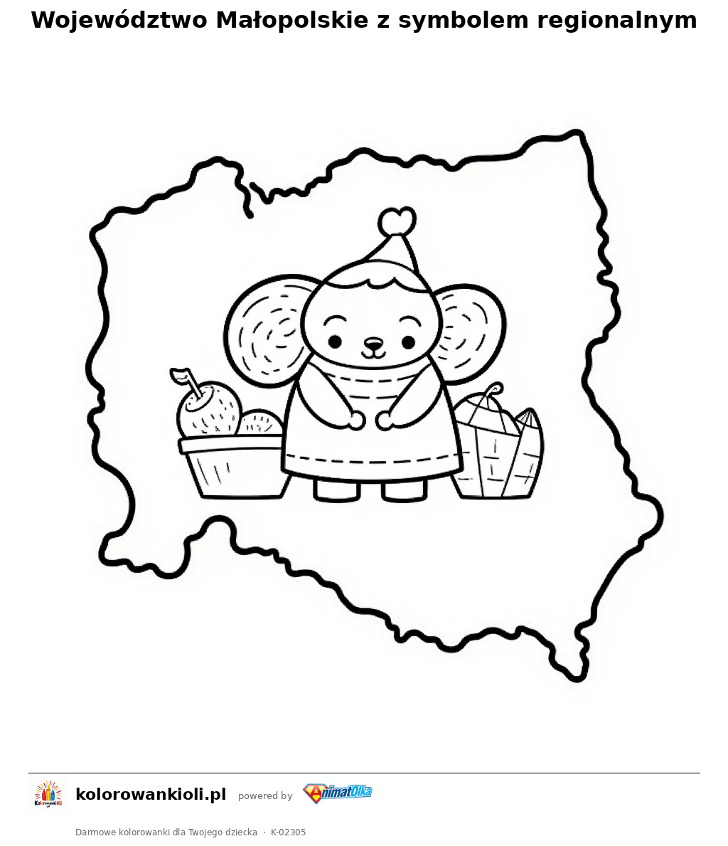 Kolorowanka — Województwo Małopolskie z symbolem regionalnym