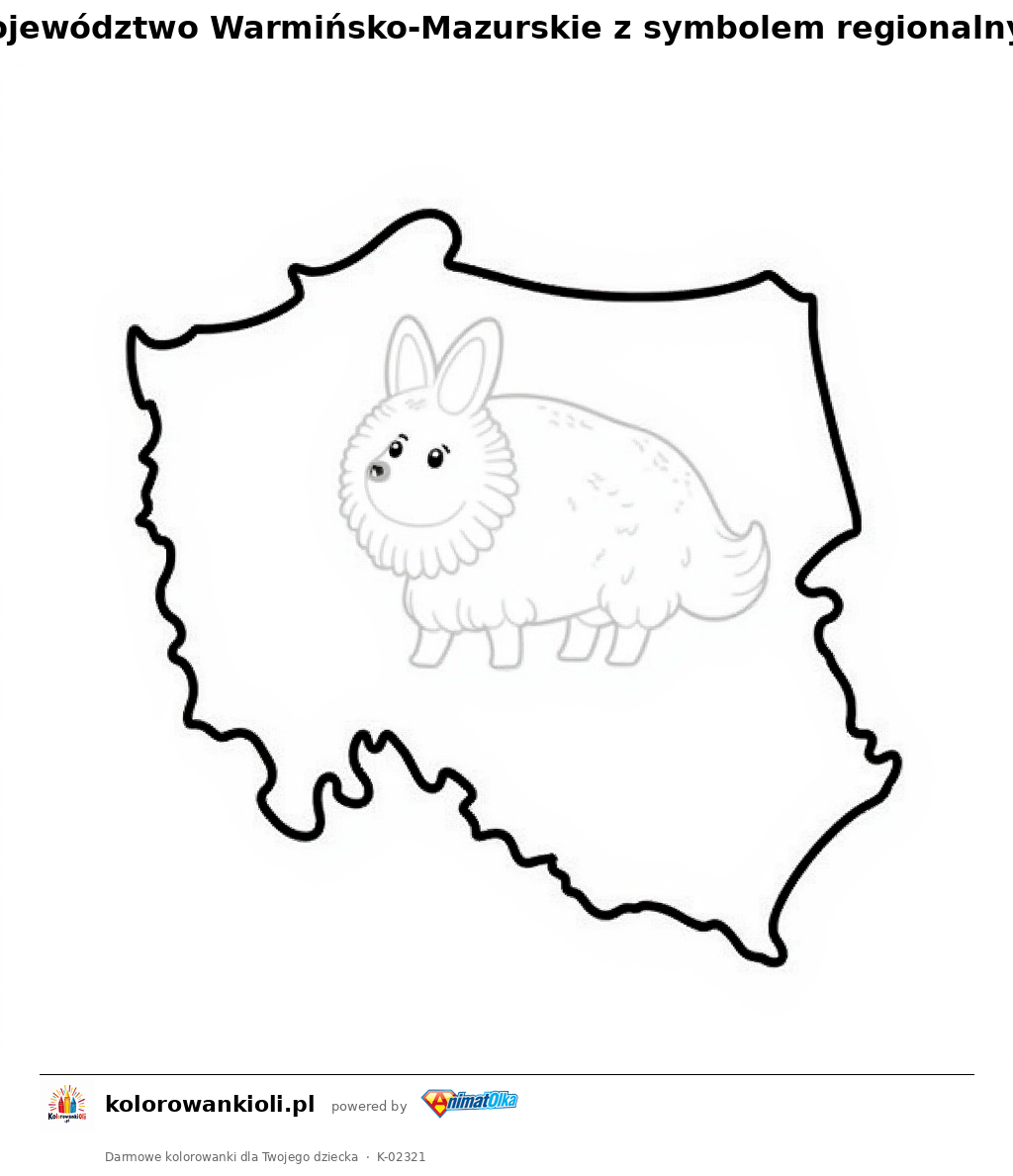 Kolorowanka — Województwo Warmińsko-Mazurskie z symbolem regionalnym