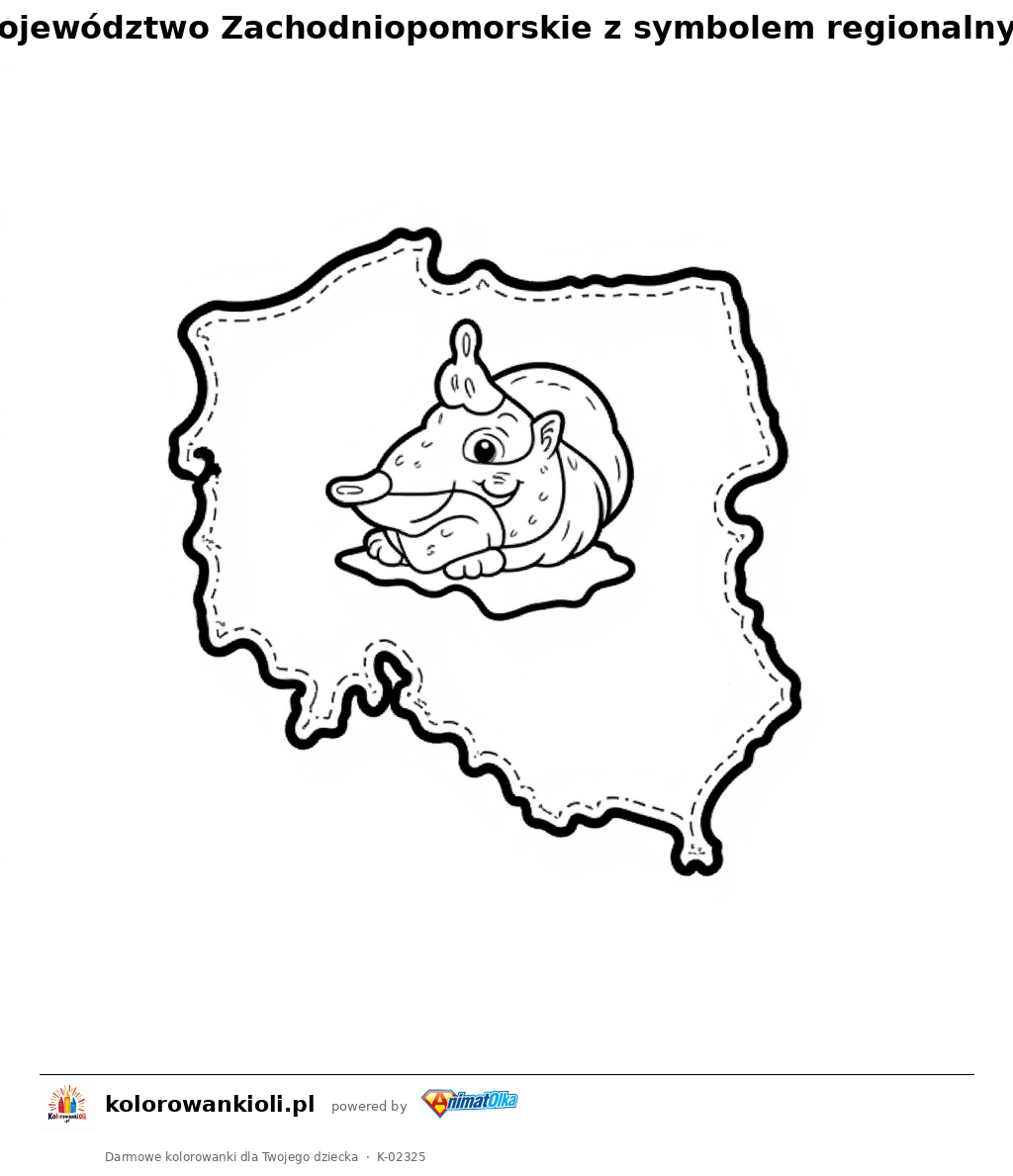Kolorowanka — Województwo Zachodniopomorskie z symbolem regionalnym