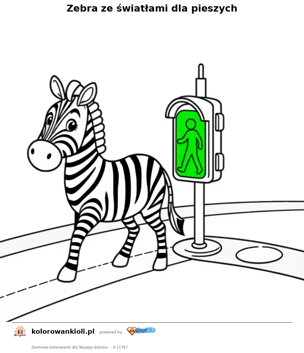 Zebra ze swiatlami dla pieszych — kolorowanka do wydruku dla dzieci