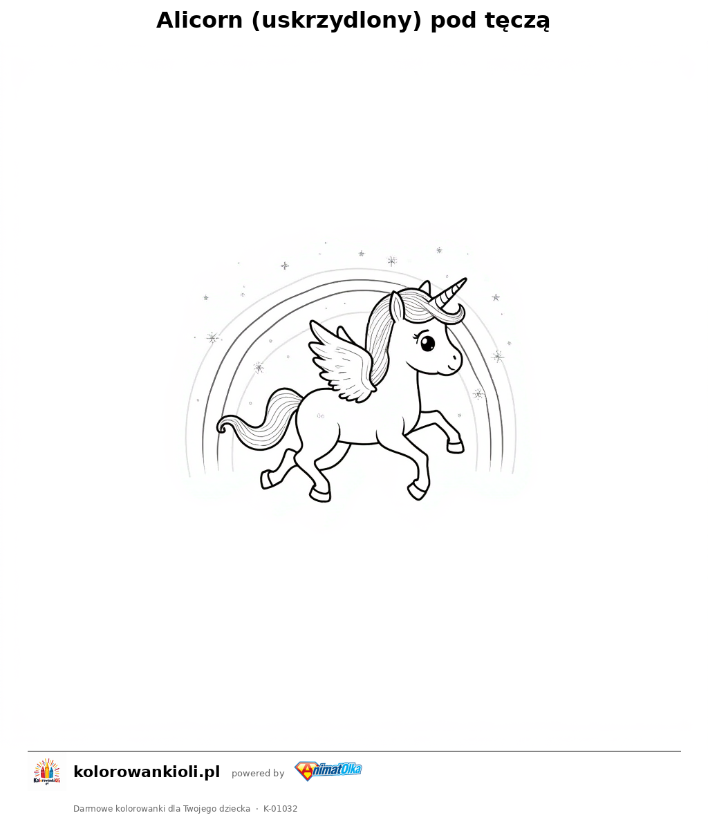 Kolorowanka — Alicorn (uskrzydlony) pod tęczą