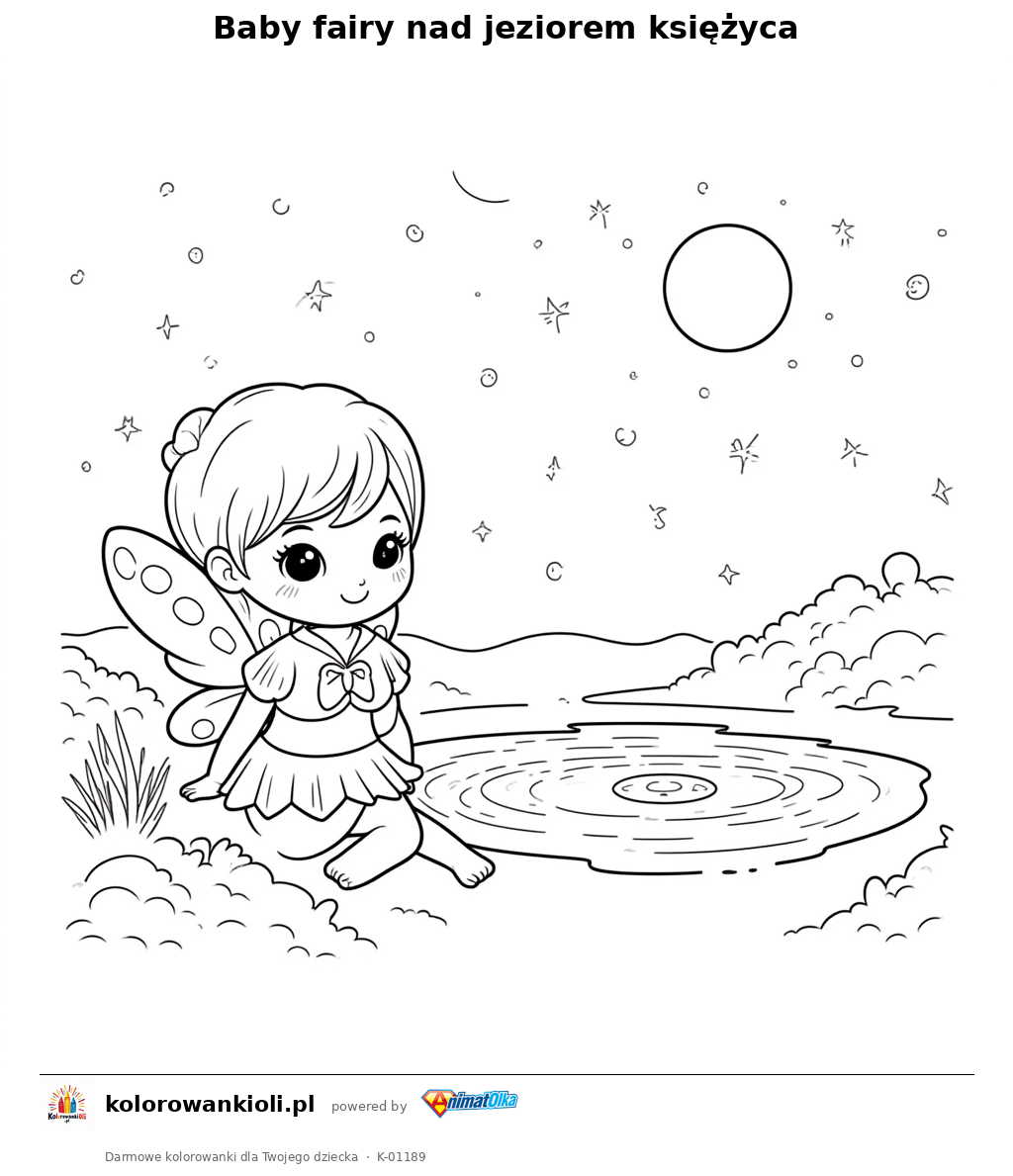 Kolorowanka — Baby fairy nad jeziorem księżyca