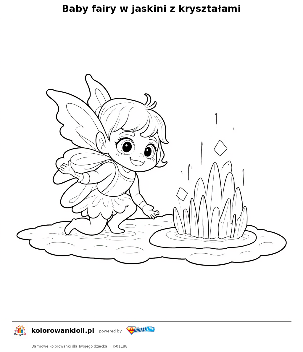 Kolorowanka — Baby fairy w jaskini z kryształami