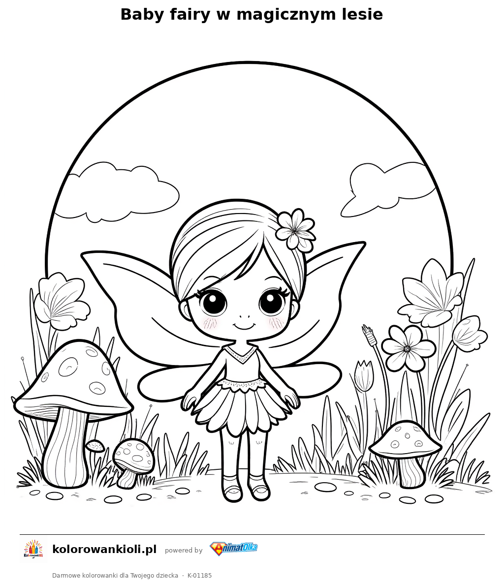 Kolorowanka — Baby fairy w magicznym lesie