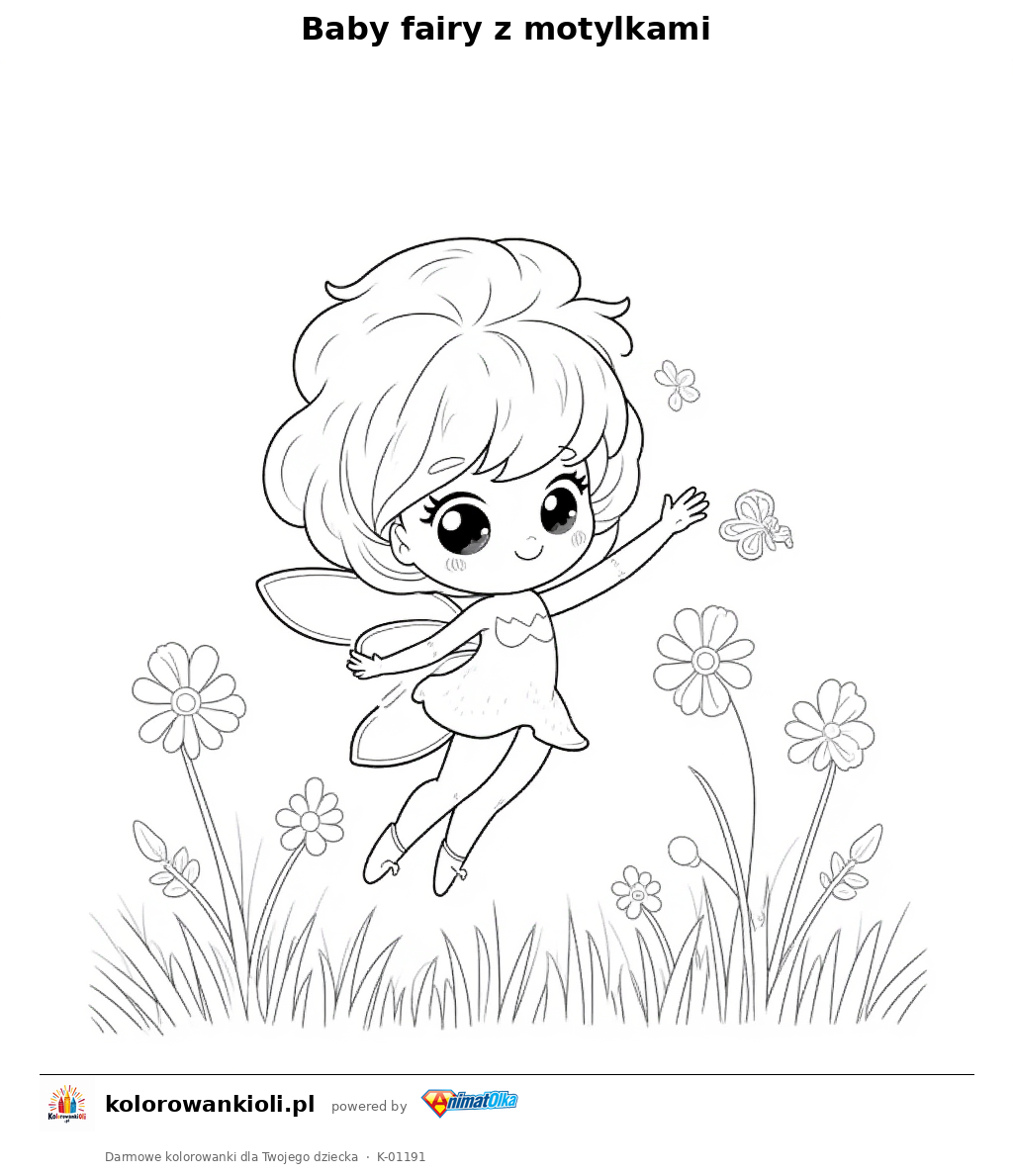 Kolorowanka — Baby fairy z motylkami
