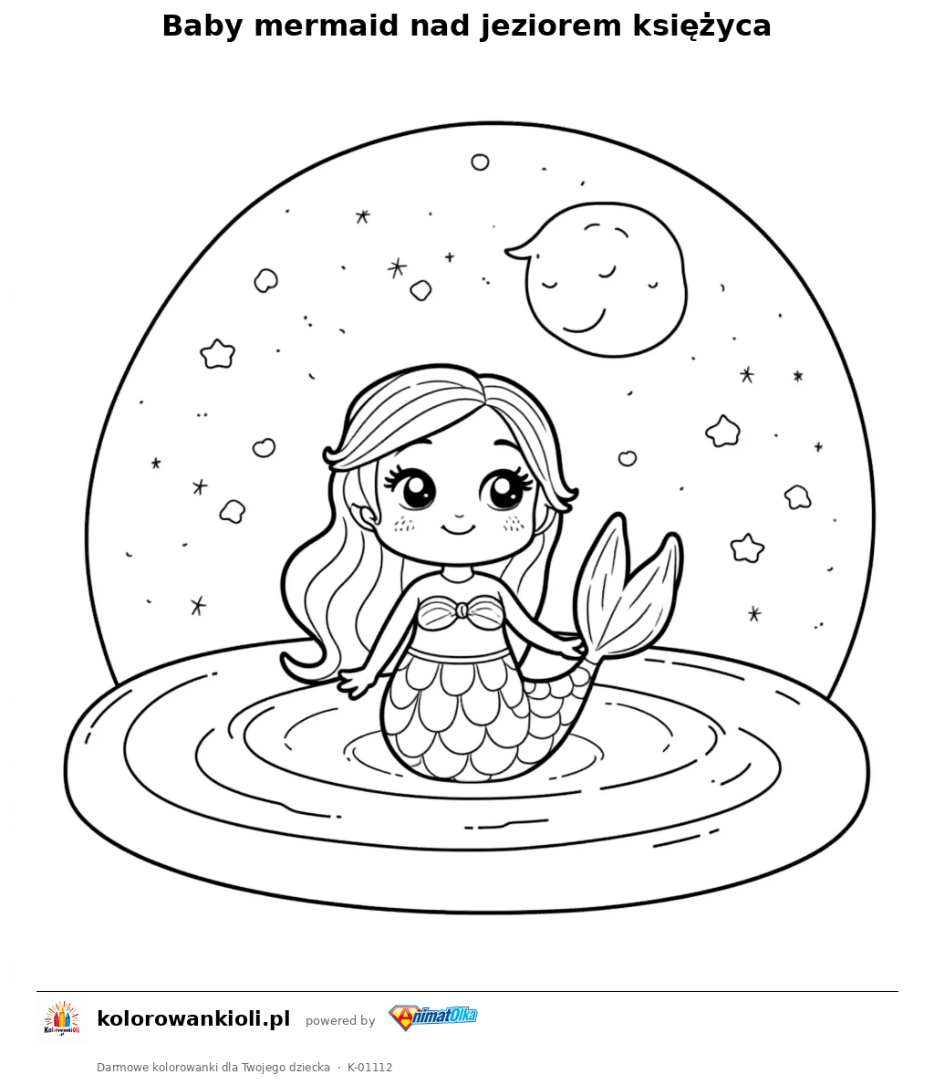 Kolorowanka — Baby mermaid nad jeziorem księżyca