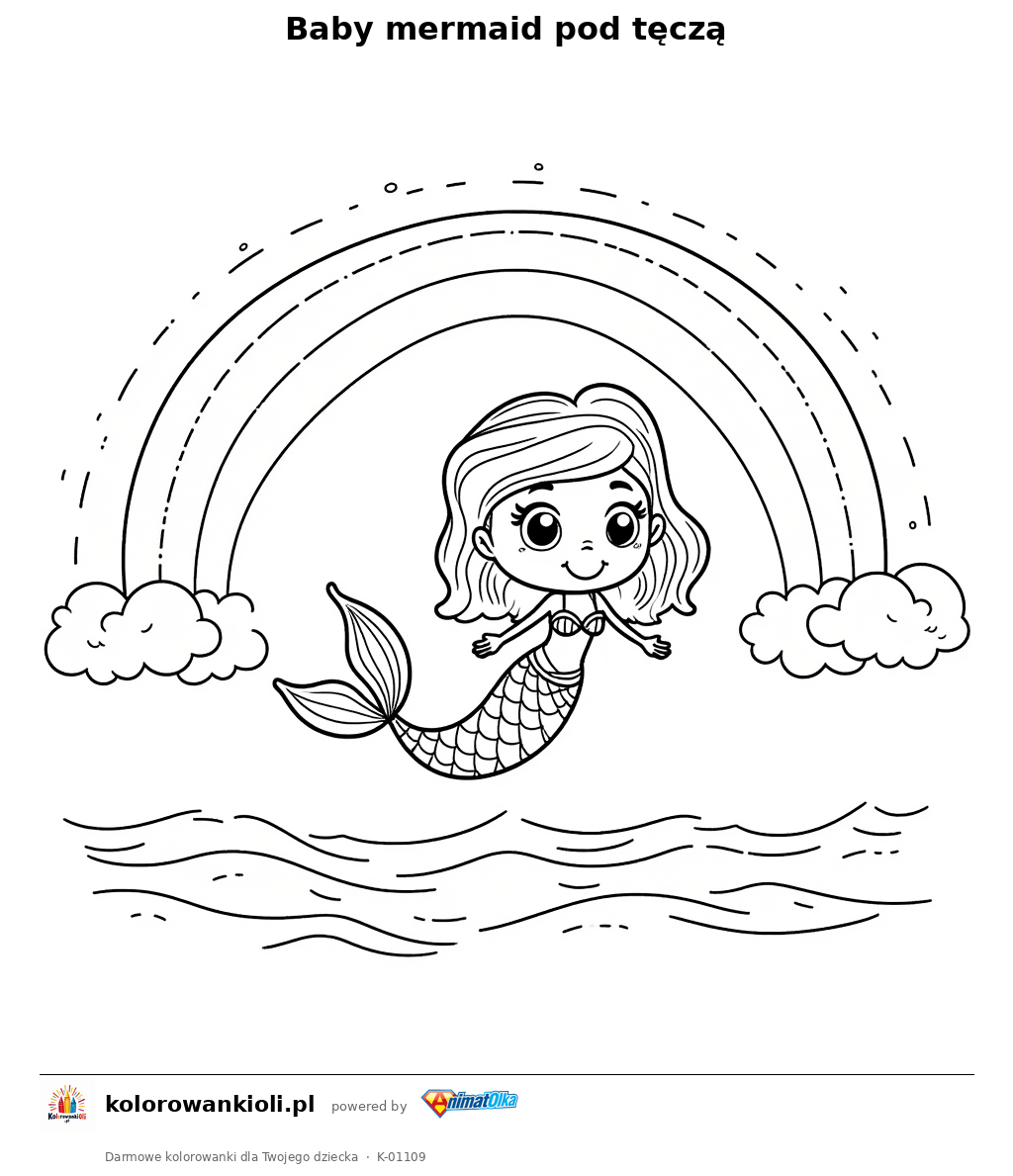 Kolorowanka — Baby mermaid pod tęczą
