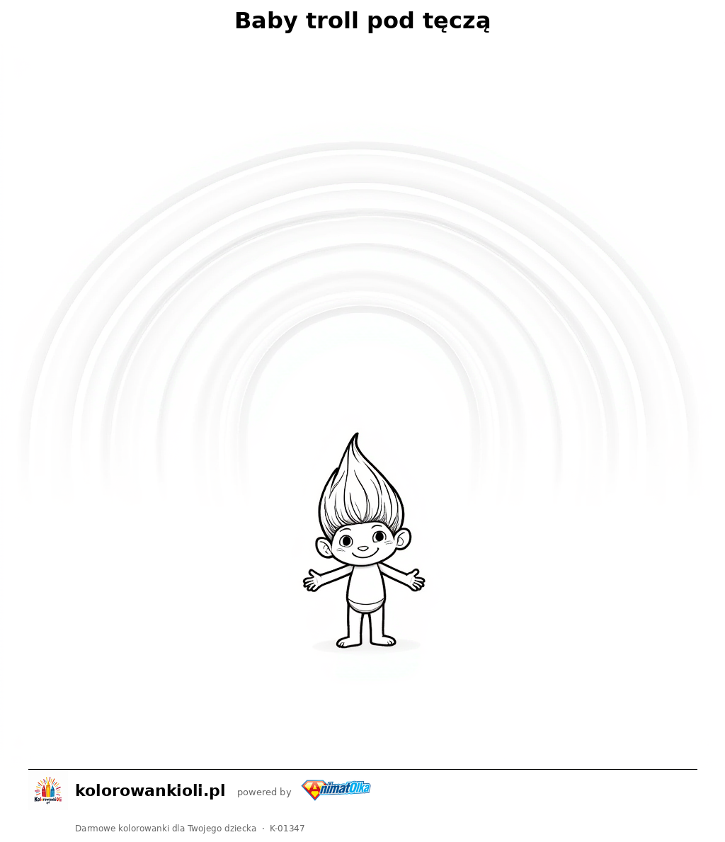 Kolorowanka — Baby troll pod tęczą