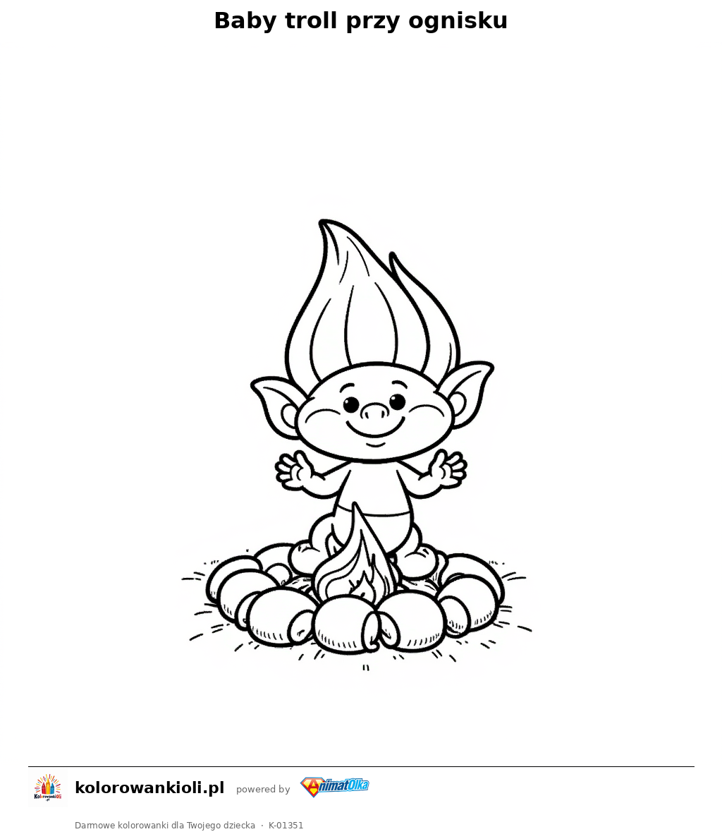 Kolorowanka — Baby troll przy ognisku