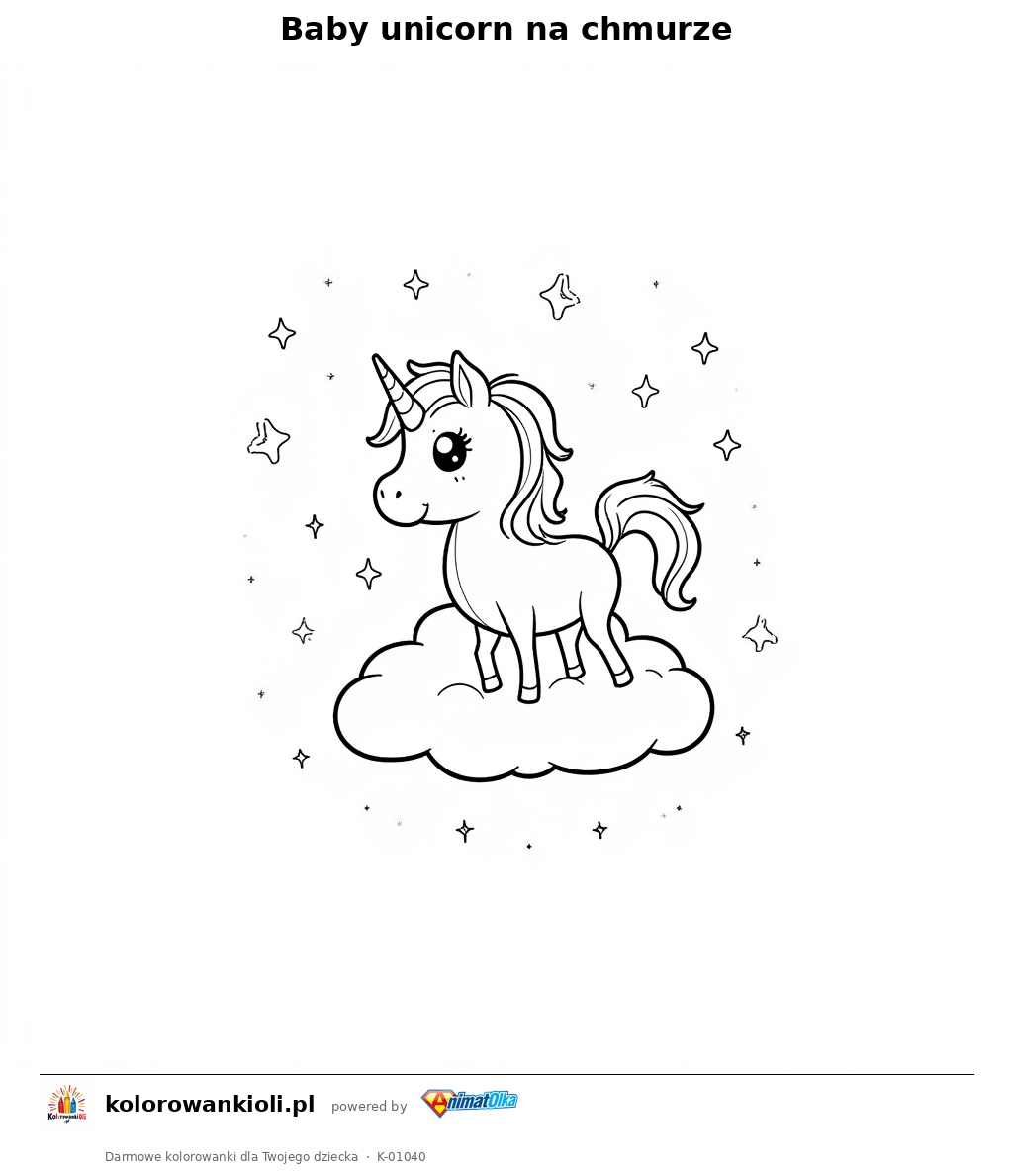 Kolorowanka — Baby unicorn na chmurze