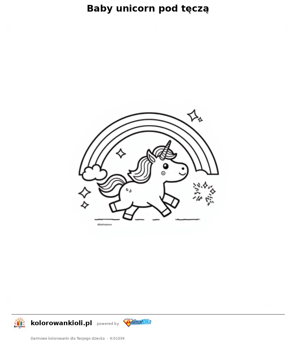 Kolorowanka — Baby unicorn pod tęczą