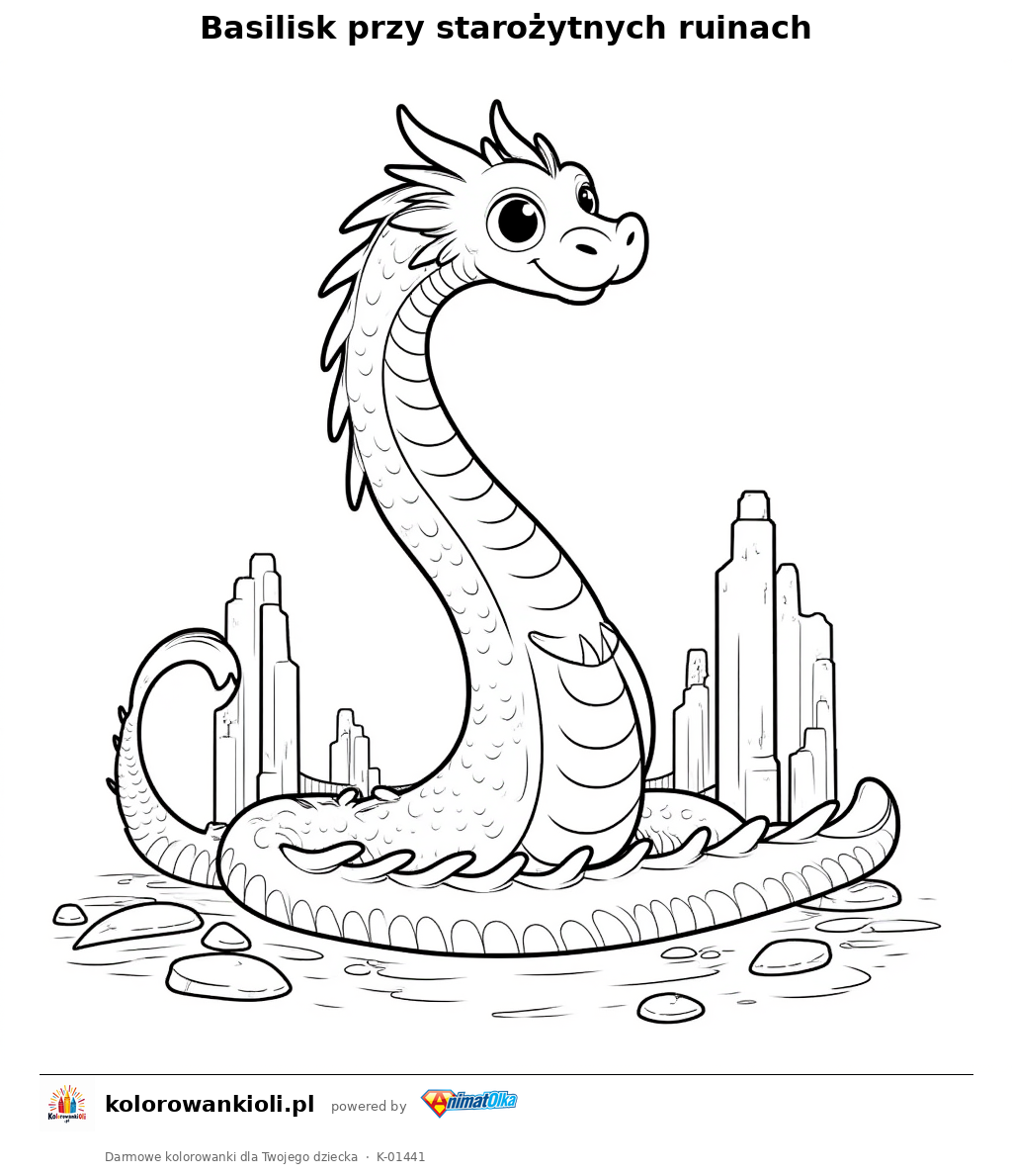 Kolorowanka — Basilisk przy starożytnych ruinach