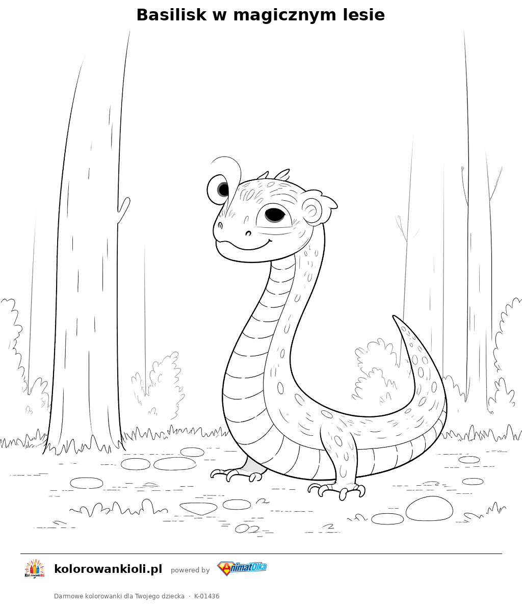 Kolorowanka — Basilisk w magicznym lesie