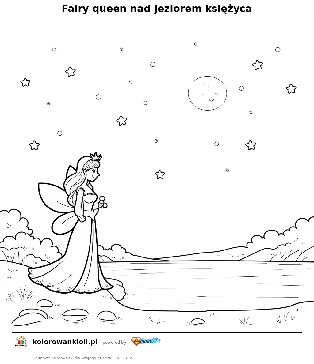 Kolorowanka — Fairy queen nad jeziorem księżyca