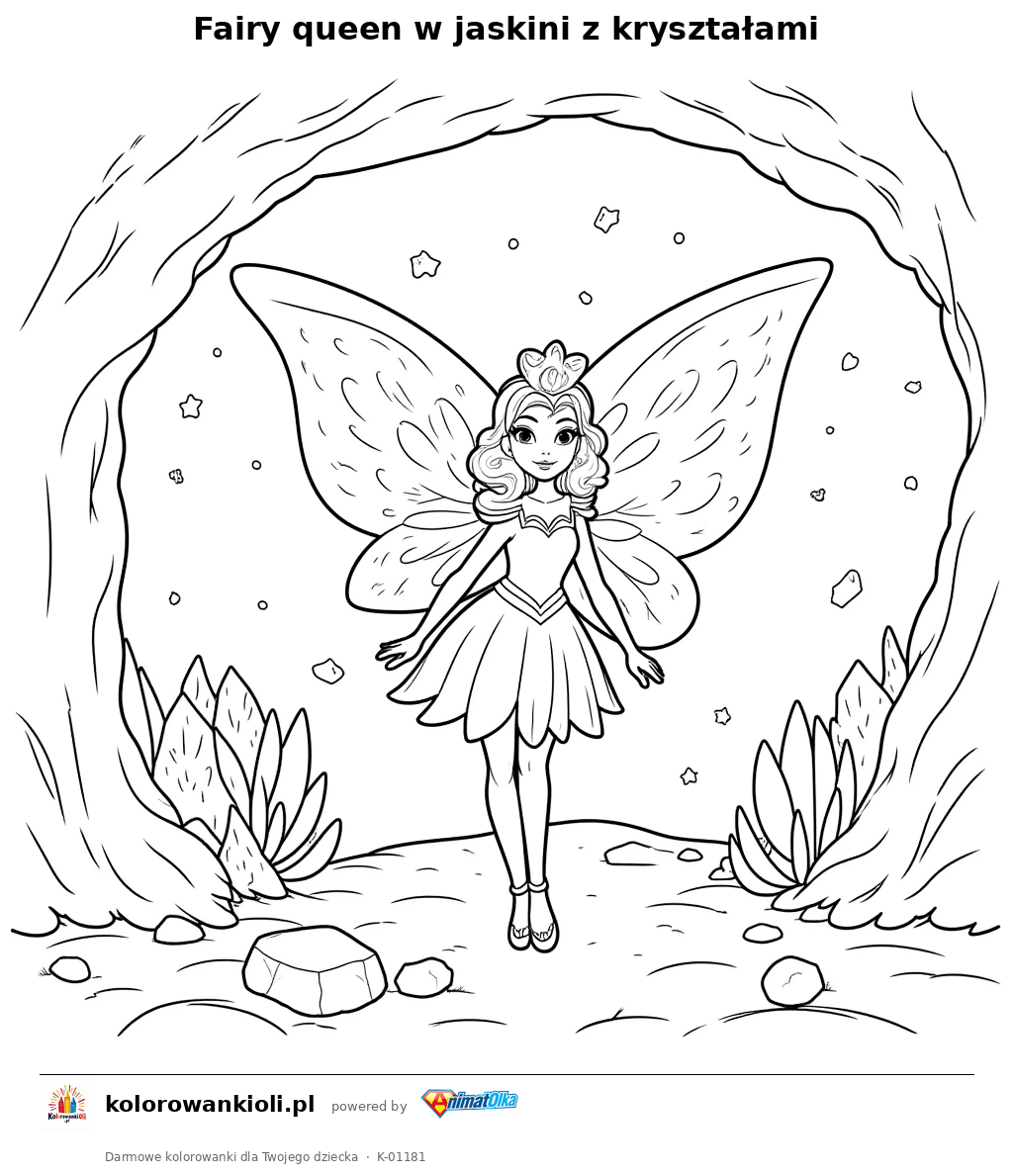 Kolorowanka — Fairy queen w jaskini z kryształami