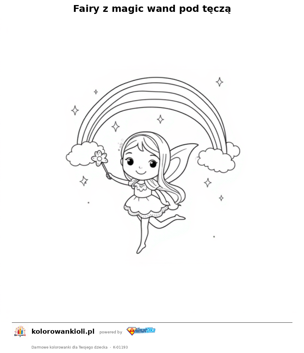 Kolorowanka — Fairy z magic wand pod tęczą