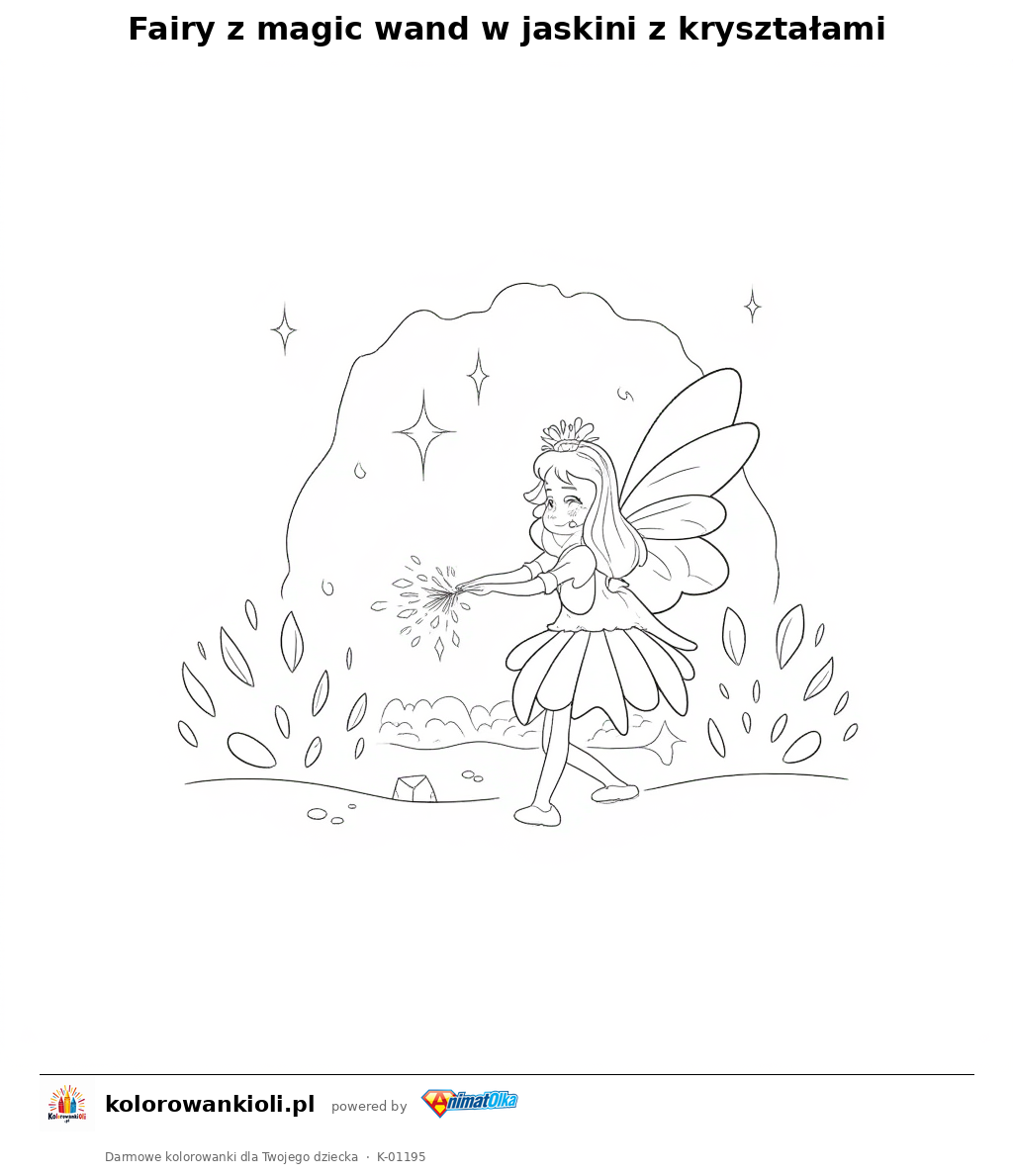 Kolorowanka — Fairy z magic wand w jaskini z kryształami