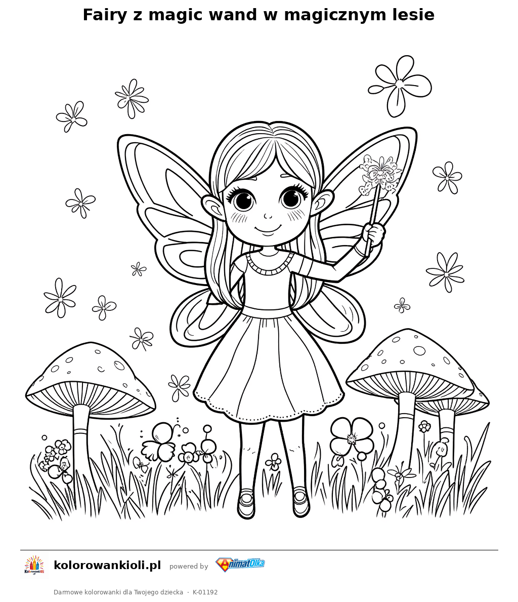 Kolorowanka — Fairy z magic wand w magicznym lesie