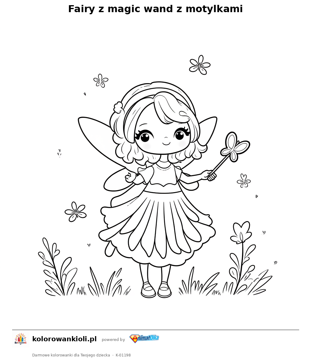 Kolorowanka — Fairy z magic wand z motylkami