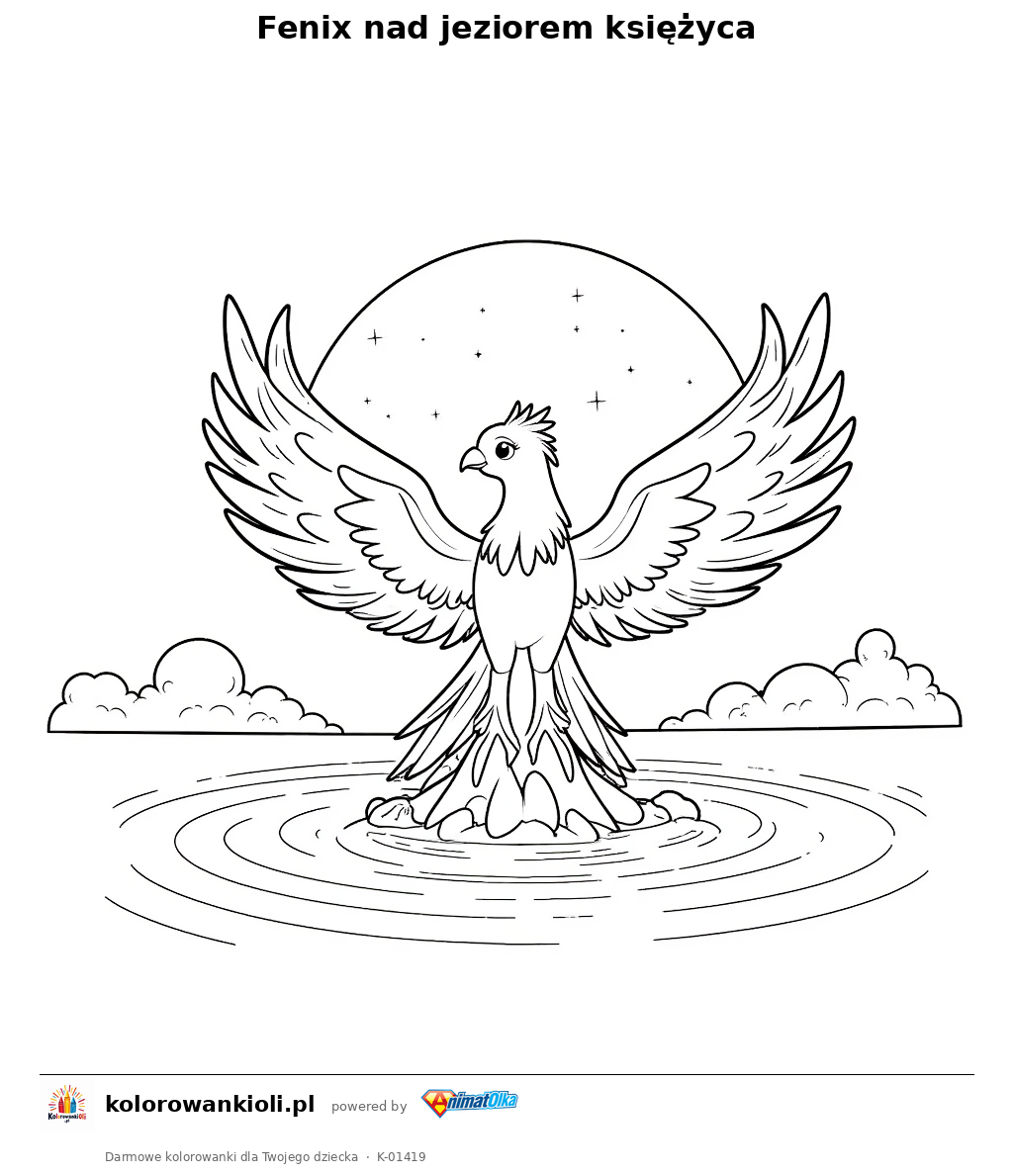 Kolorowanka — Fenix nad jeziorem księżyca
