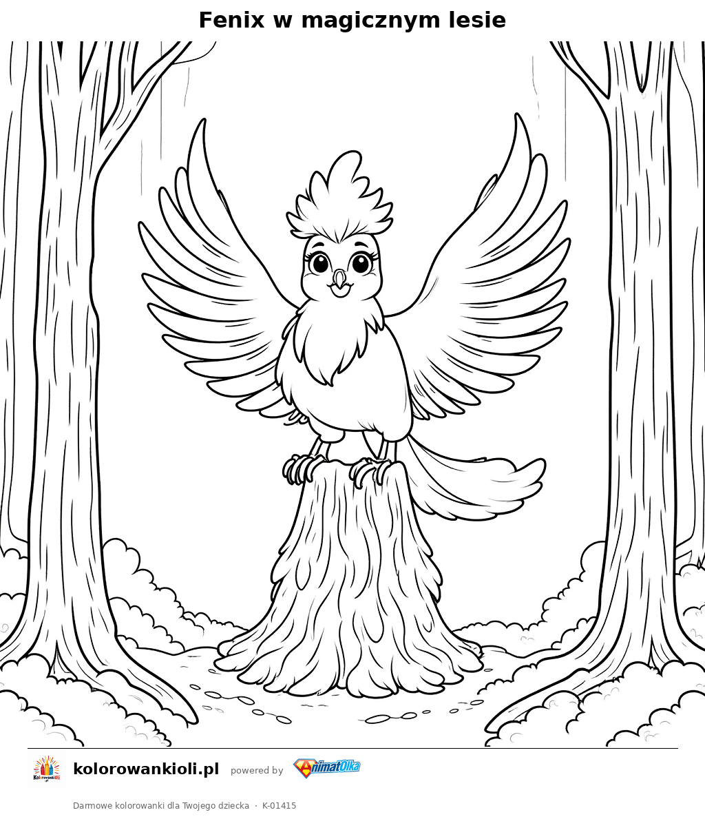 Kolorowanka — Fenix w magicznym lesie