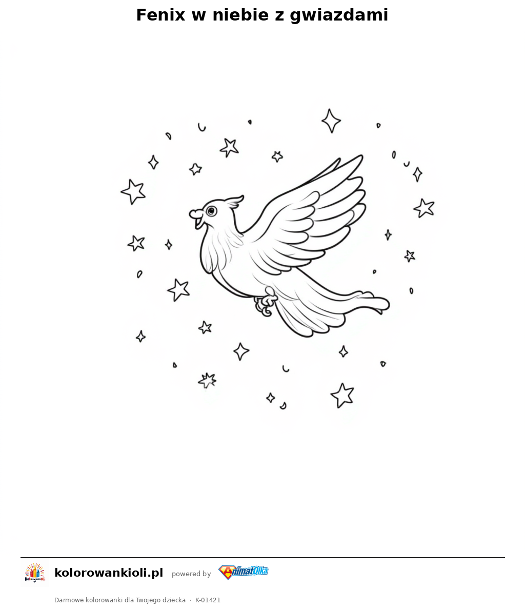 Kolorowanka — Fenix w niebie z gwiazdami