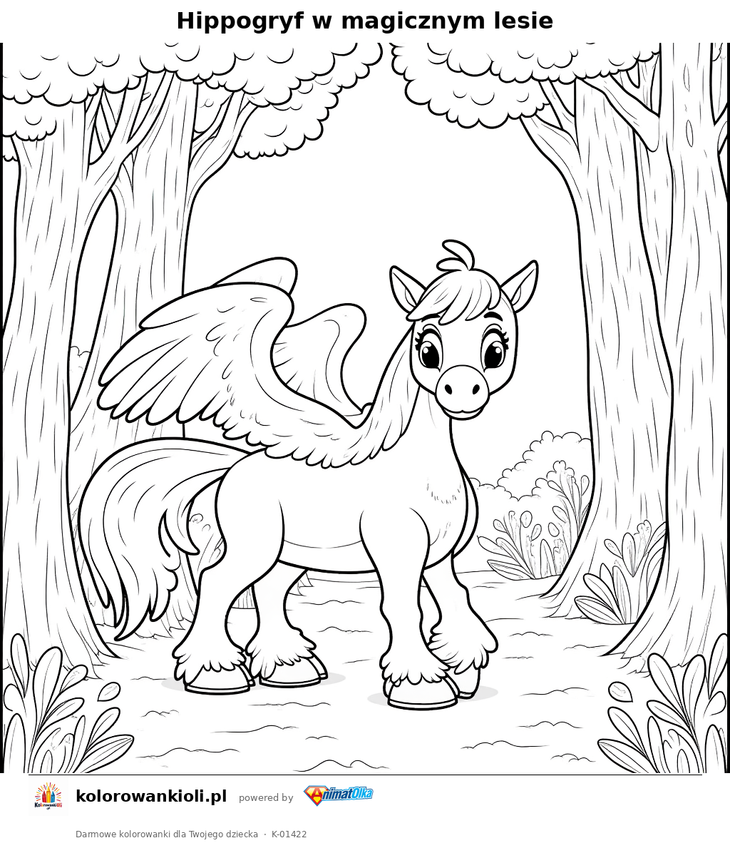 Kolorowanka — Hippogryf w magicznym lesie