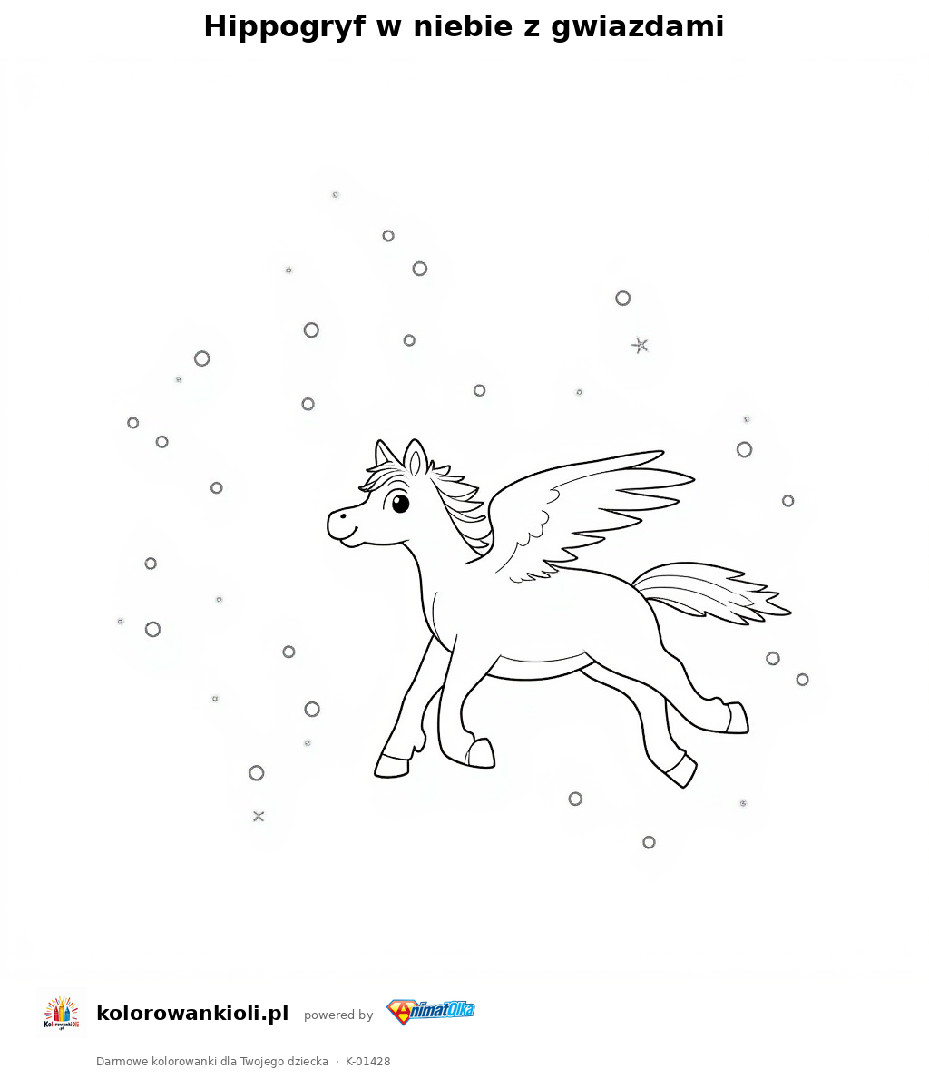 Kolorowanka — Hippogryf w niebie z gwiazdami