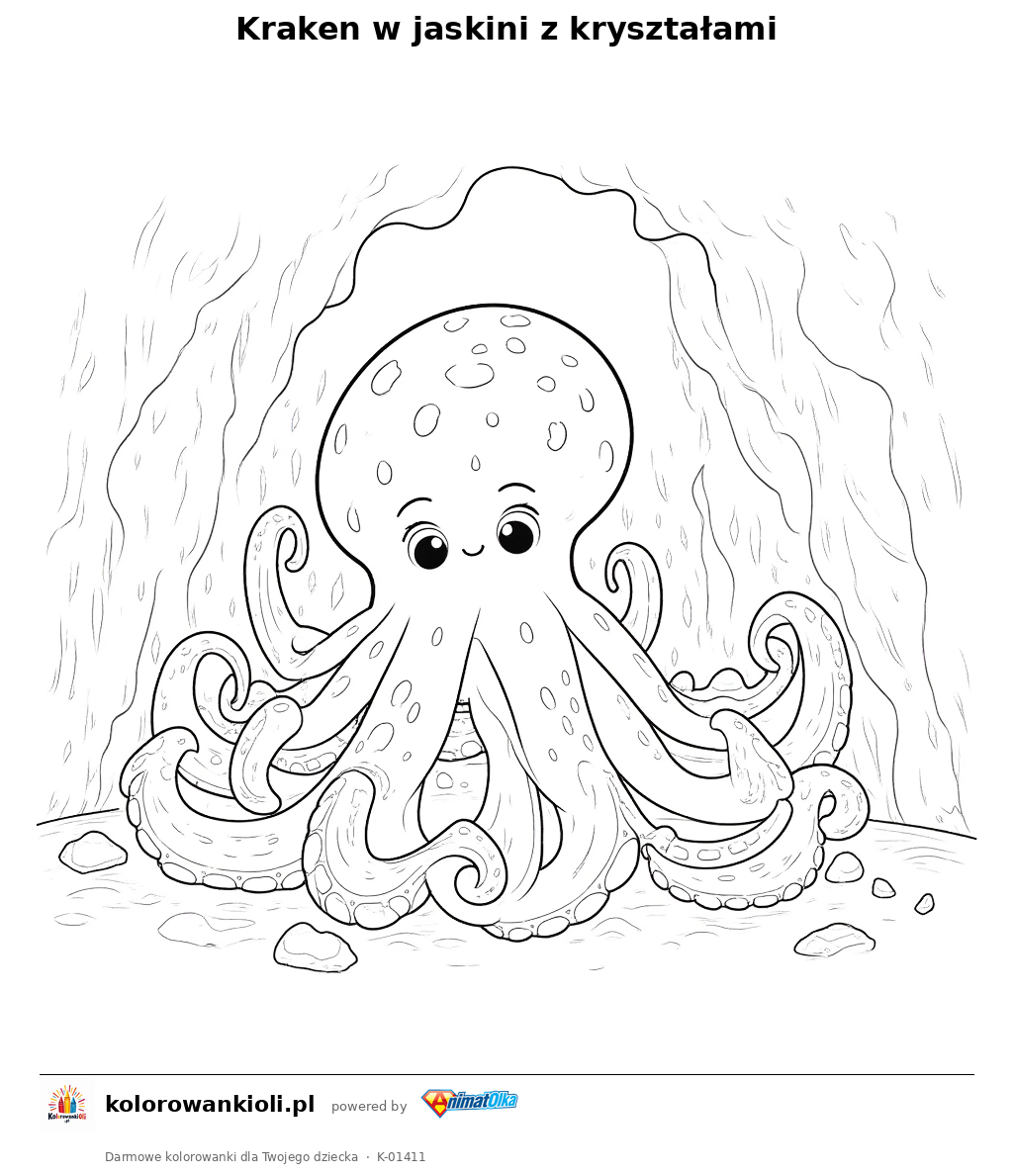 Kolorowanka — Kraken w jaskini z kryształami