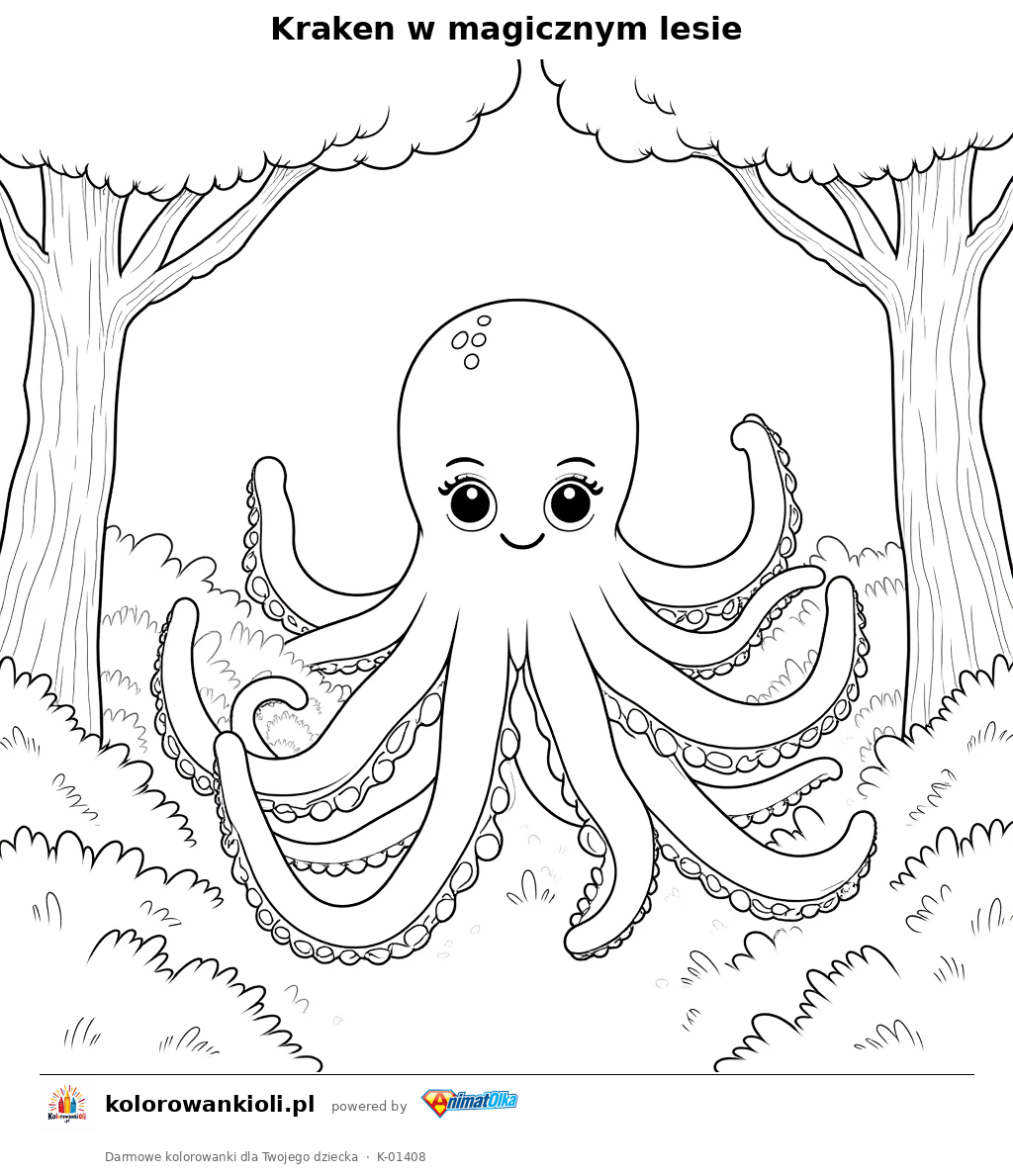 Kolorowanka — Kraken w magicznym lesie