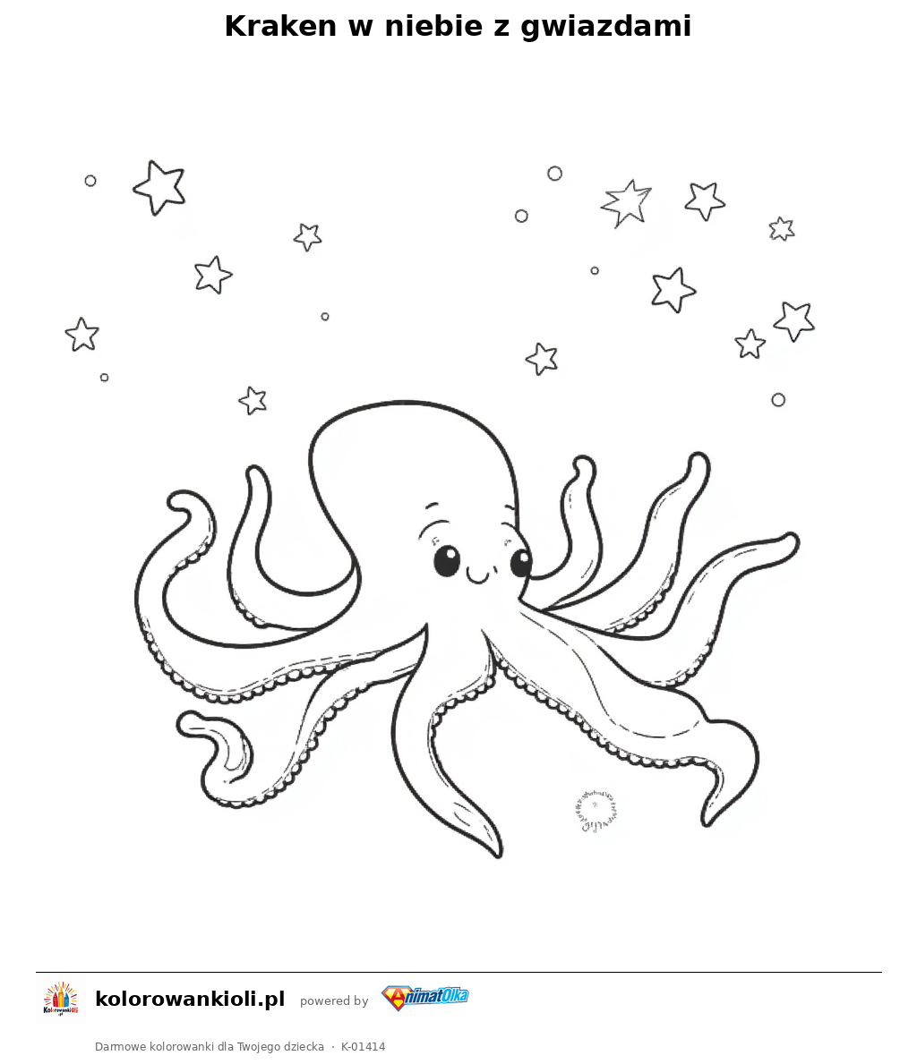 Kolorowanka — Kraken w niebie z gwiazdami