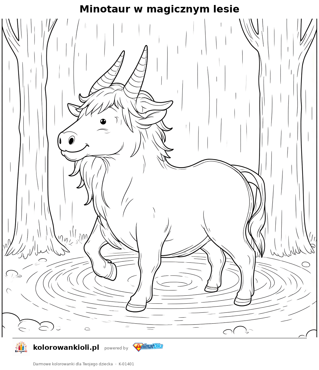 Kolorowanka — Minotaur w magicznym lesie