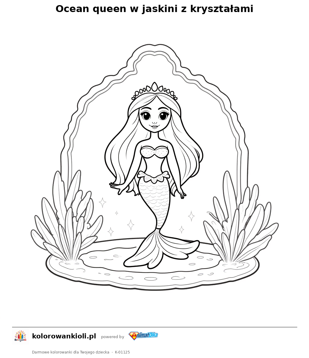Kolorowanka — Ocean queen w jaskini z kryształami