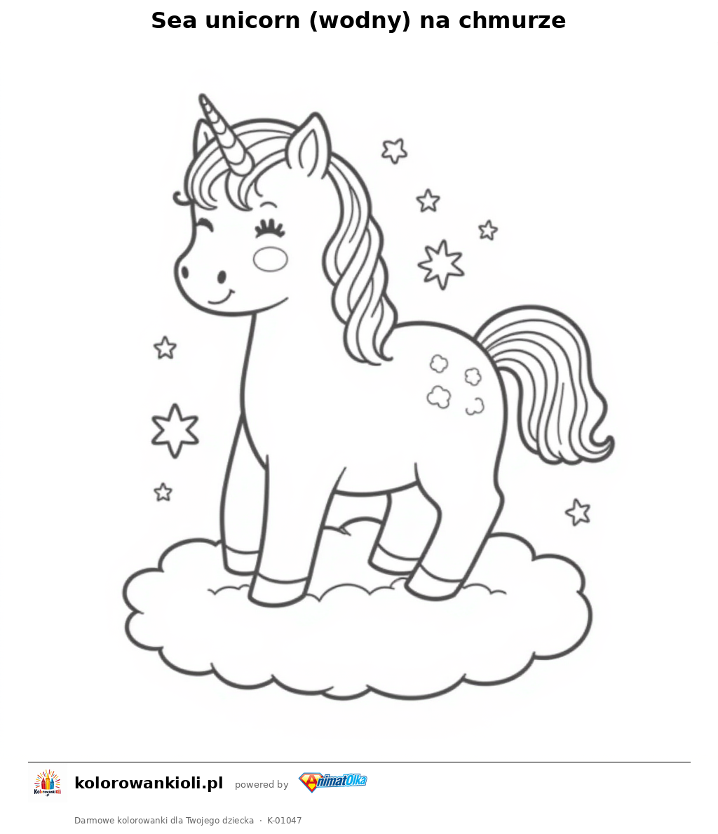Kolorowanka — Sea unicorn (wodny) na chmurze