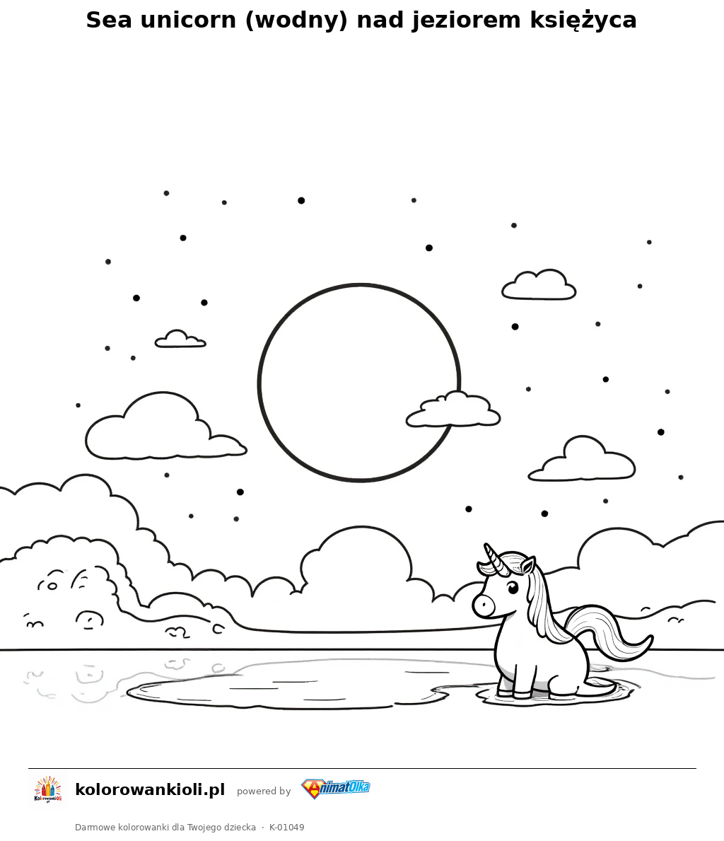 Kolorowanka — Sea unicorn (wodny) nad jeziorem księżyca