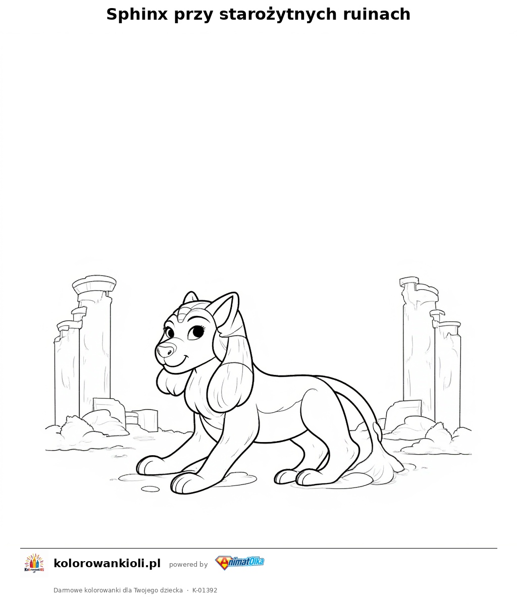 Kolorowanka — Sphinx przy starożytnych ruinach