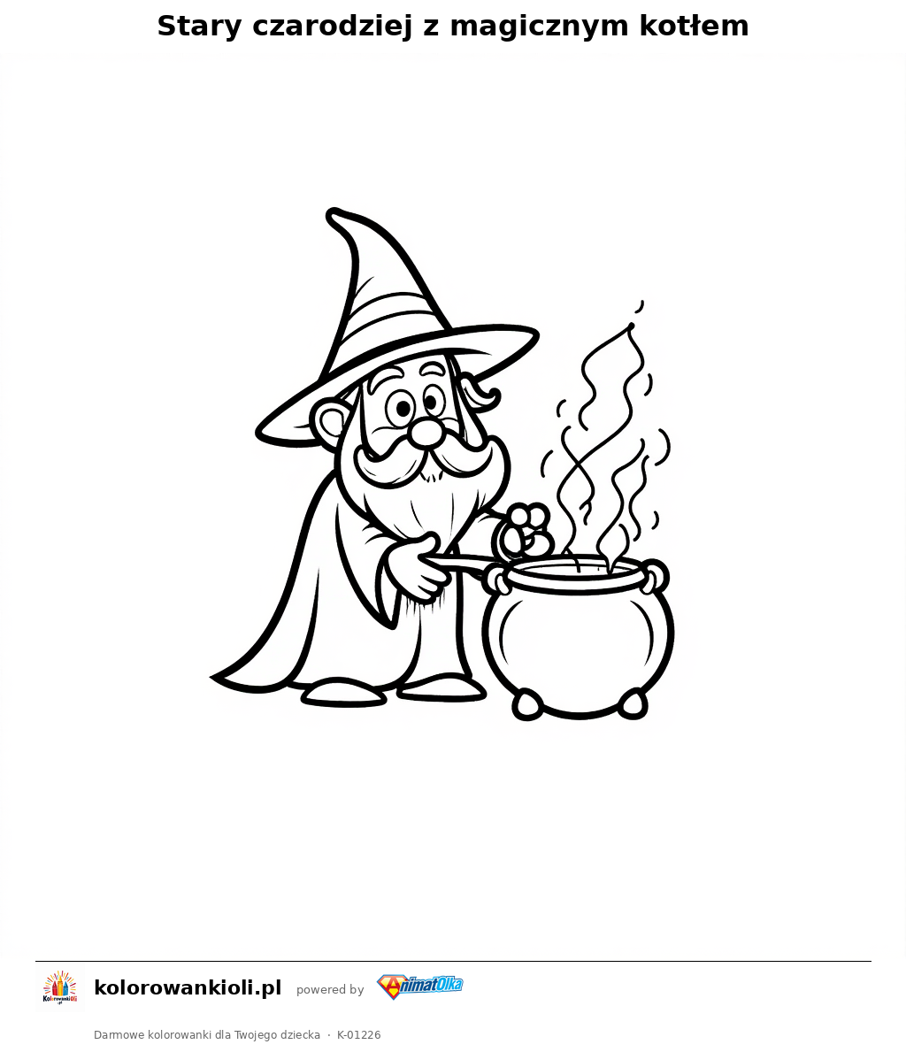 Kolorowanka — Stary czarodziej z magicznym kotłem