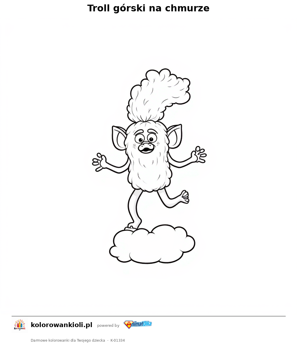 Kolorowanka — Troll górski na chmurze